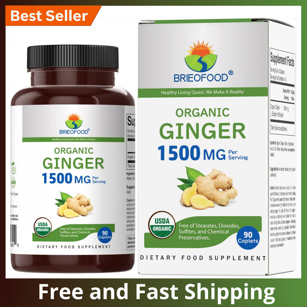 Brieofood Organic Ginger 1500mg, 45 Servings, 90 Count (Pack of 1)