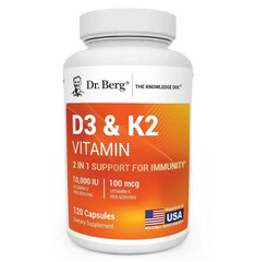 2 PACK-Dr. Berg’s D3 & K2 Vitamin, 10,000 IU, 100 mcg per serving, 120 Capsules