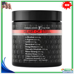 New Heart of Steel Nitric Oxide Booster L-Citrulline L-Arginine CoQ10 120 Caps