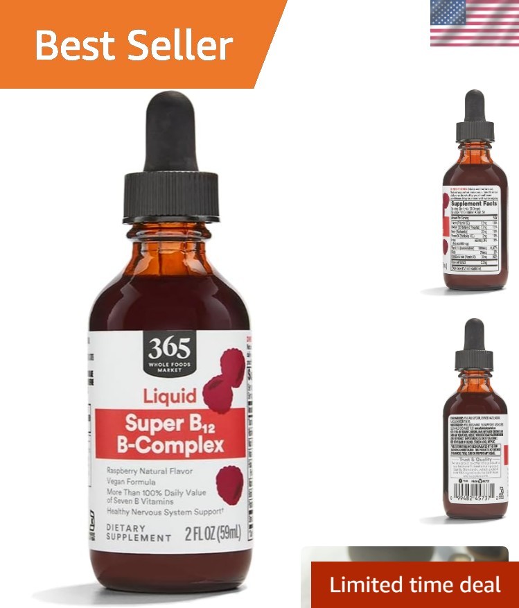 B-Complex Liquid Supplement, 2 Fl Oz – Energize with Raspberry Flavor