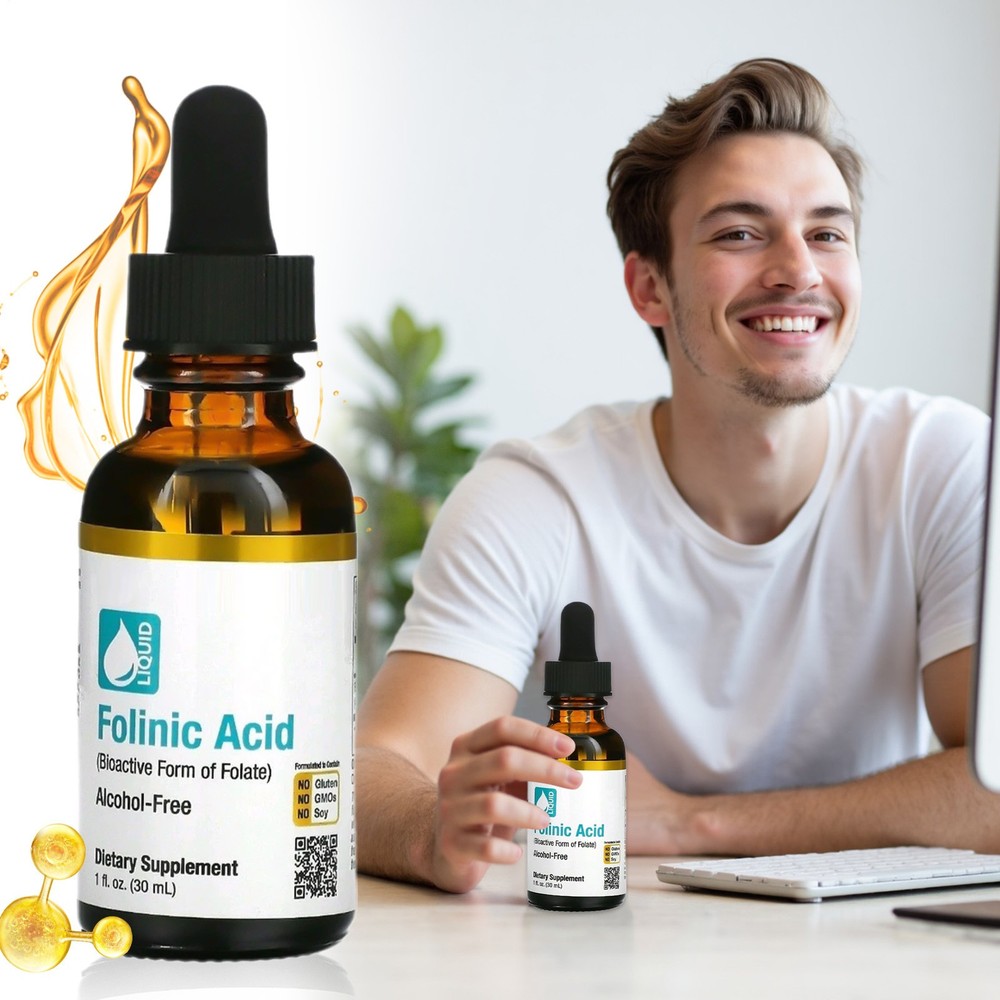 2 Pack Folinic Acid Liquid Bioactive Folate Supplement Alcohol Free 30ml Bottle`