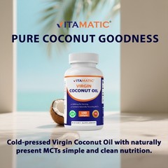 Vitamatic Virgin Coconut Oil Softgels, 3000 mg Per Serving, 60 Servings, 180 Cou