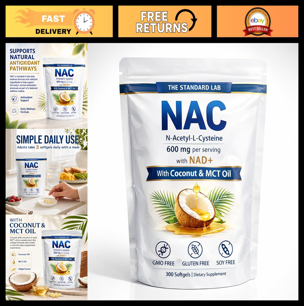NAC 600mg with NAD+ Daily Complex – 300 Softgels for Immune Support & Energy Boo