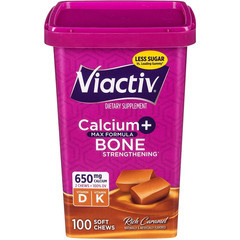 Viactiv Calcium + Vitamin D3 Supplement Soft Chews, Caramel,Calcium 100 Count