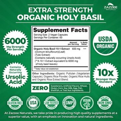 Extra Strength USDA Organic Holy Basil, 20:1 Tulsi Extract, 6000 mg Strength