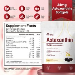 10 in 1 Astaxanthin Supplements 24mg 4 Month Supply Antioxidant with Lycopene