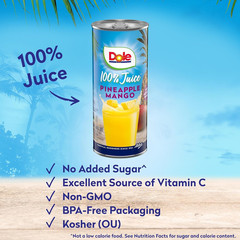 Dole 100% Pineapple Mango Juice, No Added Sugar, 8.0 Oz Pack of 24