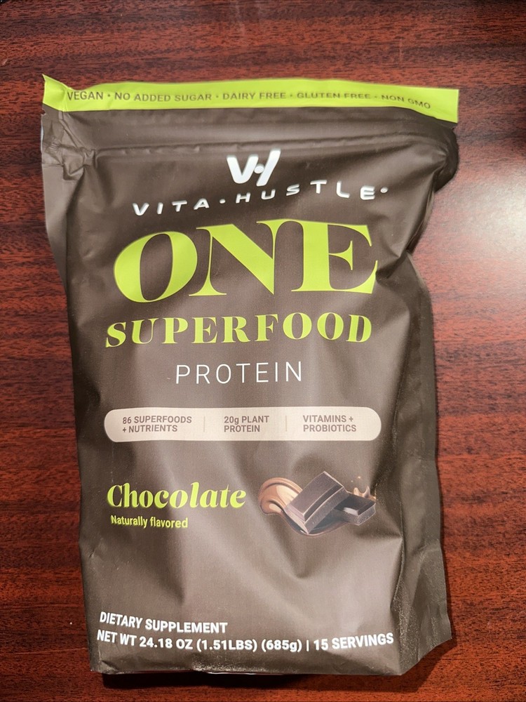 VitaHustle ONE Superfood Protein Powder Chocolate Vegan Protein 1.51lb Exp. 2/27