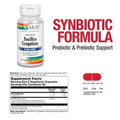 Solaray Bacillus Coagulans Probiotic, Shelf Stable | 60 VegCaps, 30 Serv.