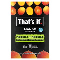 Probiotics + Prebiotics Fruit Bar, Mango, 12 Bars, 1.2 oz (35 g) Each