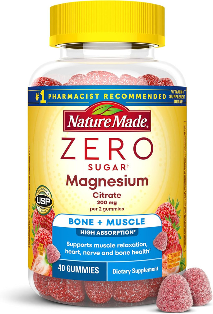 Nature Made Zero Sugar Magnesium Citrate Gummies 200mg Muscle Bone 40ct NEW