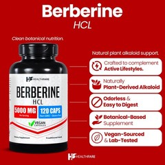 HealthFare Berberine HCl 5000mg | 120 Capsules | Vegan, Gluten-Free, GMO-Free