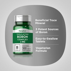 Boron Supplement | 3mg | 300 Tablets | Triple Action Complex | by Piping Rock