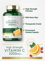Vitamin C 2000mg | with Rose Hips & Bioflavonoids | 150 Caplets | by Carlyle