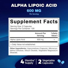 Alpha Lipoic Acid (ALA) 600mg Per Srv 5X240 Vegetable Caps Vitamatic Antioxidant
