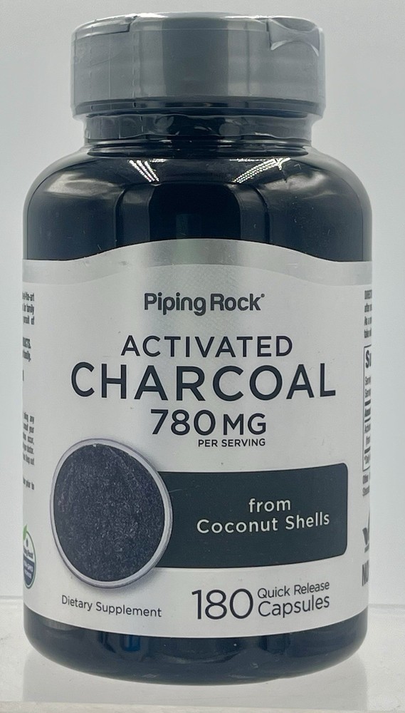 Activated Charcoal 780mg 180 Capsules by Piping Rock EXP 02/2027 Non-GMO