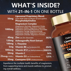 21 in 1 Liposomal 12 Active Types Magnesium Complex 1400mg (Glycinate,Citrate,Ma