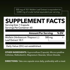 Mullein Leaf Capsules for Respiratory Health 5000mg Extract 10:1, Lung Supp 60ct