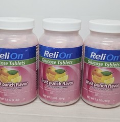 3x – ReliOn Glucose Tablets 50 Count Each, Fruit Punch Tablets, New/Sealed