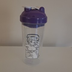 24 fl oz Clear Plastic Reusable Anime Girl Shaker Bottle Screw-On Purple Lid