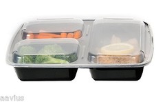 Reusable 3 Compartment Food Portion Plate Lunch Box Containers with Lids 7 Pack
