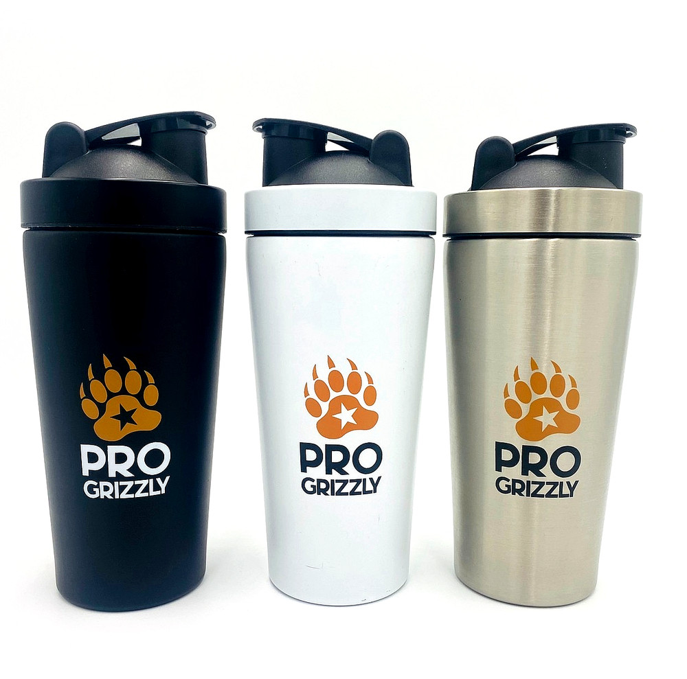 Pro Grizzly 25oz Protien Shaker Blender Stainless Steel Fitness Workout 750ml
