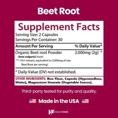 HealthFare Beet Root 2000 mg Strength 10:1 Extract, 60 Vegan Capsules