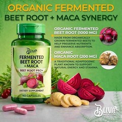 BLIVA Fermented Beet Root 1000mg + 200mg MACA Extract, 90 Capsules Exp:04/28