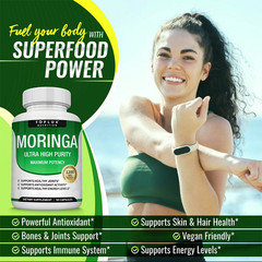 【2 PCS】Moringa Capsules 1200mg -Pure Moringa Powder for lmmune, Gut health 90