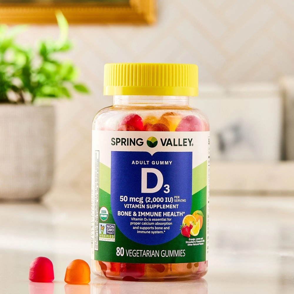 Spring Valley Vitamin D3 Gummies, 50 mcg (2000 IU), 80 Count,