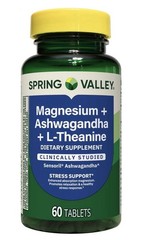 Spring Valley Magnesium +Ashwagandha + L Theanine for Stress Support 60 Tablets.