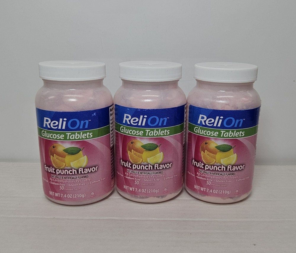 3x – ReliOn Glucose Tablets 50 Count Each, Fruit Punch Tablets, New/Sealed