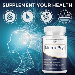 MemoPryl Brain Support Supplement Memory, Focus & Mental Clarity Bacopa, Ginkgo