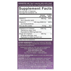 Elderberry, Vitamin C + Zinc with Ginger + Vitamin D3, 60 Capsules