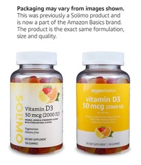Amazon Basics Vitamin D3 2000 IU Gummies, Orange, Lemon 160 count (Pack of 1)