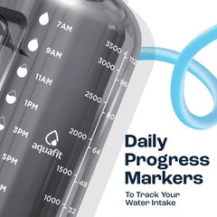 AQUAFIT 1 Gallon Water Bottle with Time Marker – 128 Ounces, Midnight Black
