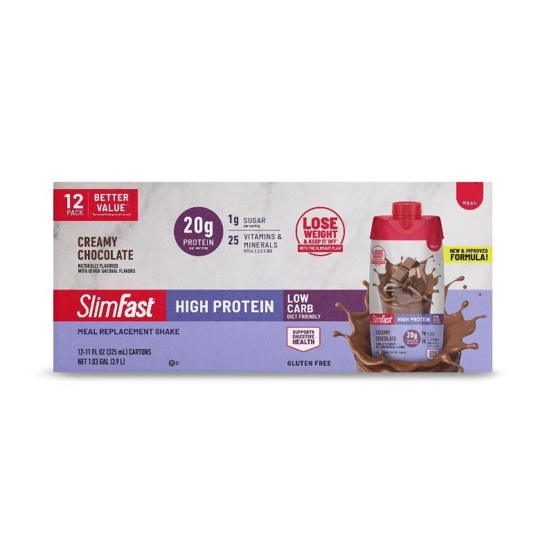 SlimFast 20g Ready To Drink Meal Replacement Shake Creamy Chocolate, 11oz, 12ct