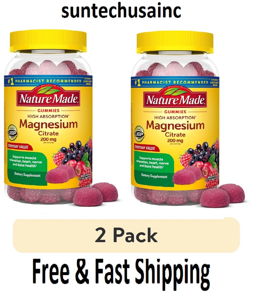 Magnesium Citrate Gummies 64-Count Nature Made High Absorption 200 MG ( 2 Pack)