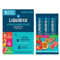 Liquid I.V. Drink Mix Variety Pack-Strawberry, Passion Fruit, Watermelon,15.0 ea