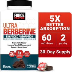 Force Factor Ultra Berberine GlucoVantage 5X Absorption Chocolate 60 Soft Chews