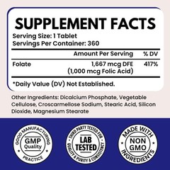 VITBOOST Folic Acid 1000 mcg (1667 mcg DFE) – 360 Tablets