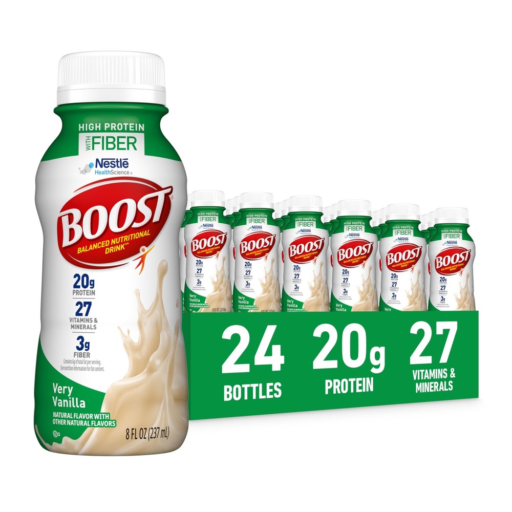 BOOST High Protein with Fiber Ready to Drink Vanilla 8 fl oz Bottle, 24 Pack