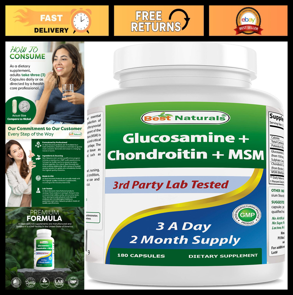 Glucosamine Chondroitin MSM Supplement – Non-GMO Joint Health Support – 180 Coun