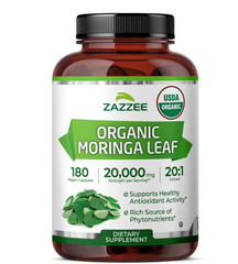 Organic Moringa 20:1 Extract, 20,000 mg Strength, 180 Capsules, Kosher