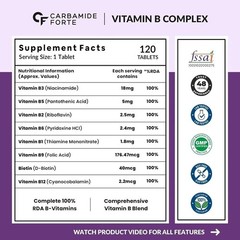 Carbamide Forte Vitamin B1 B2 B3 B5 B6 B9 B12 Complex 120 Tablets for Vitality