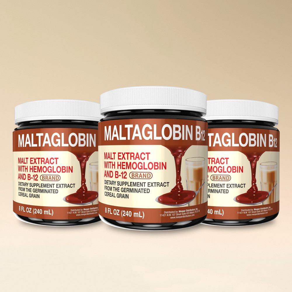 Menper Maltaglobin B12, 8oz – Malt Extract with Iron & Vitamins (3-Pack)