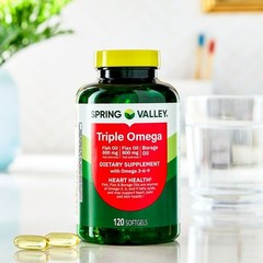 Spring Valley Triple Omega Softgels for Heart, Joint & Skin Health, 120 Count