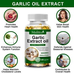 Garlic Oil 5000mg, Odorless Garlic 500:1 Extract,, Natural,120-600 Caps
