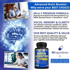 Brain Health Memory Booster Helps Improves Focus Memory Clarity 30-120 Capsules