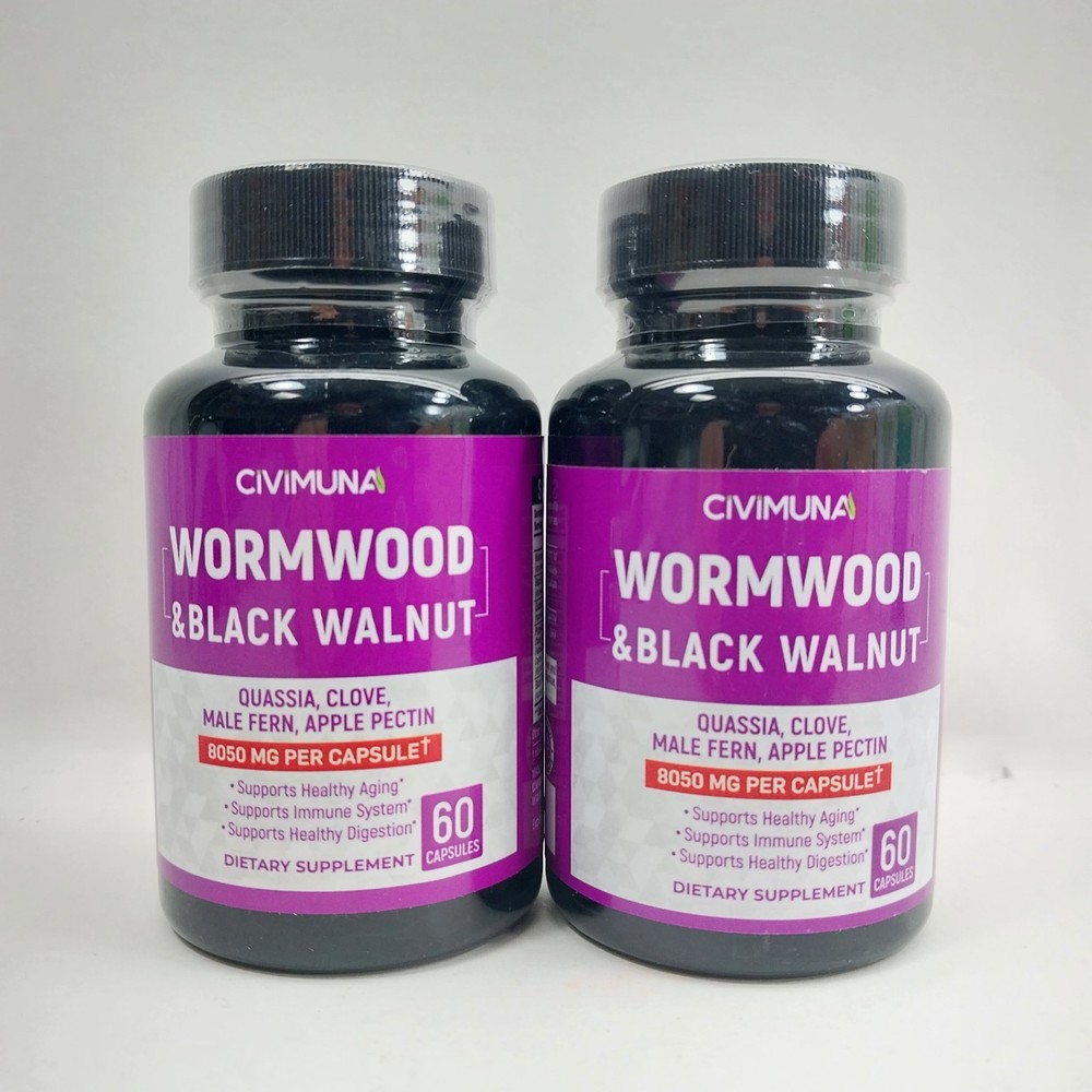 2x Wormwood & Black Walnut 8050mg 60 Capsules Exp 05/27 – Free Shipping